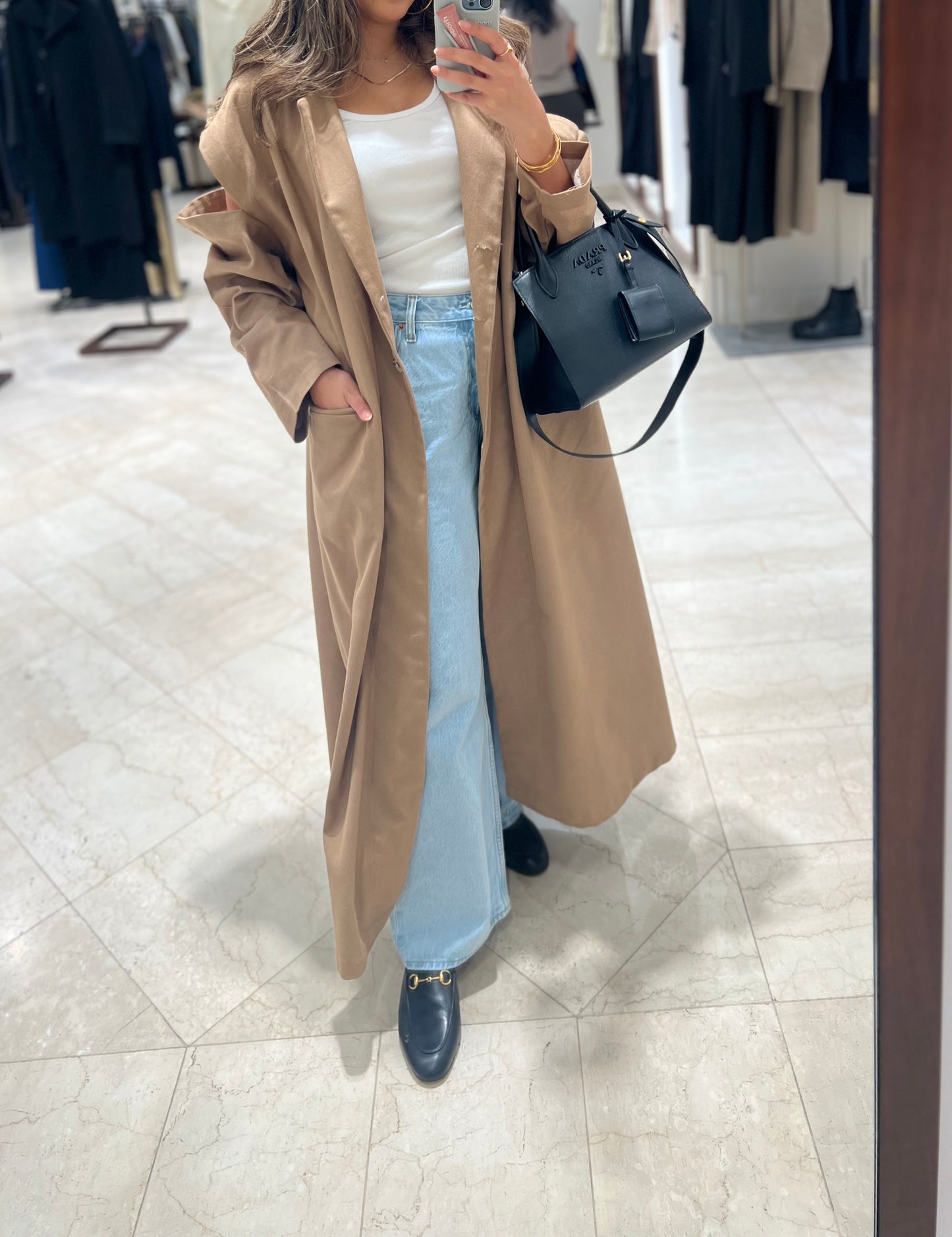 Off-shoulder trench coat