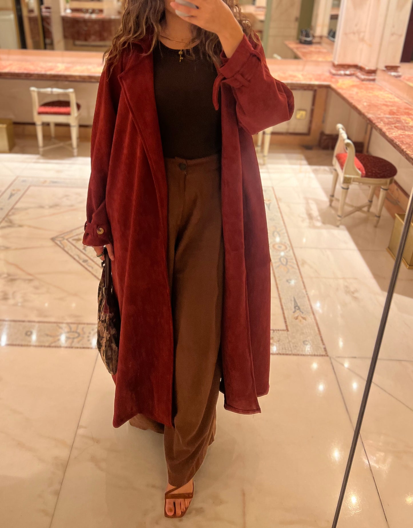 Cherry suede trench coat