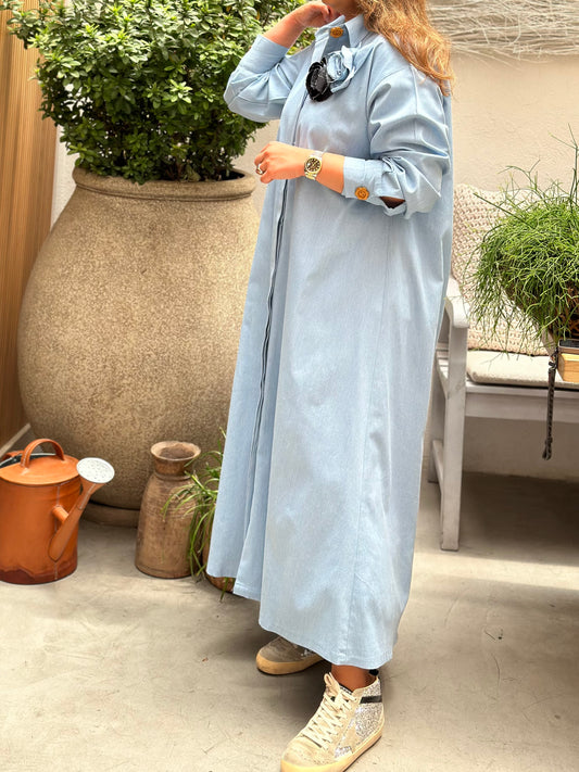 Washed Jeans Dress فستان جينز فاتح