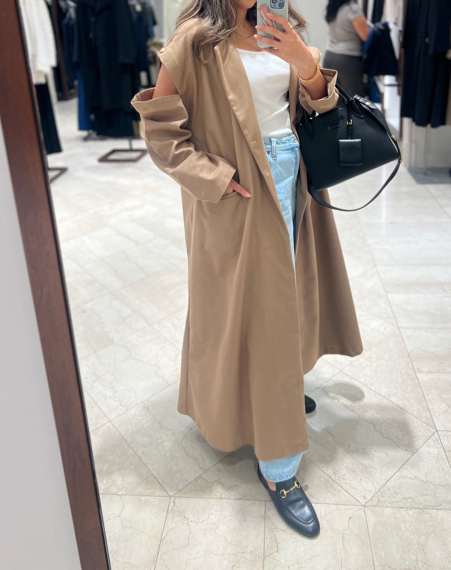 Off-shoulder trench coat