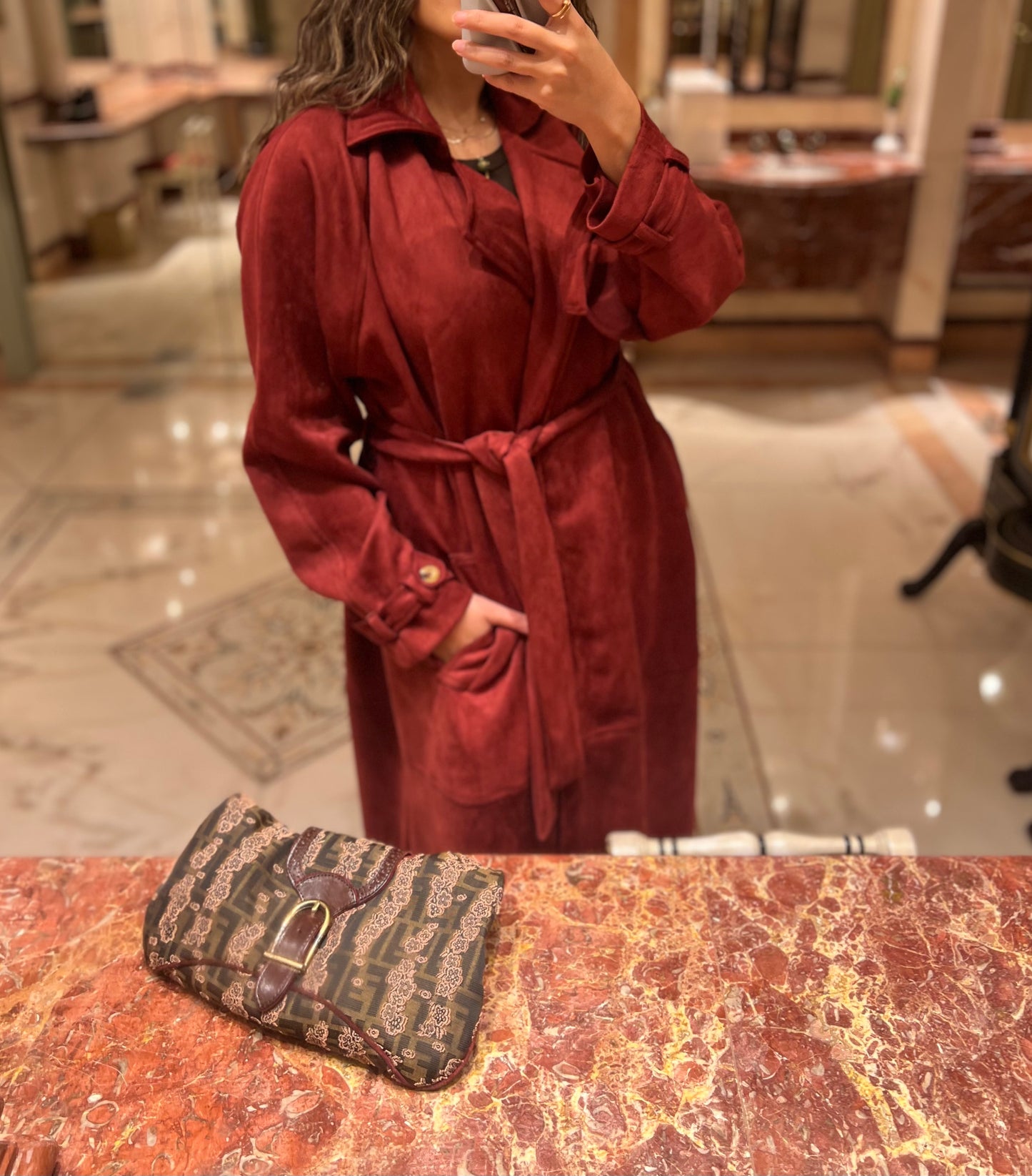 Cherry suede trench coat