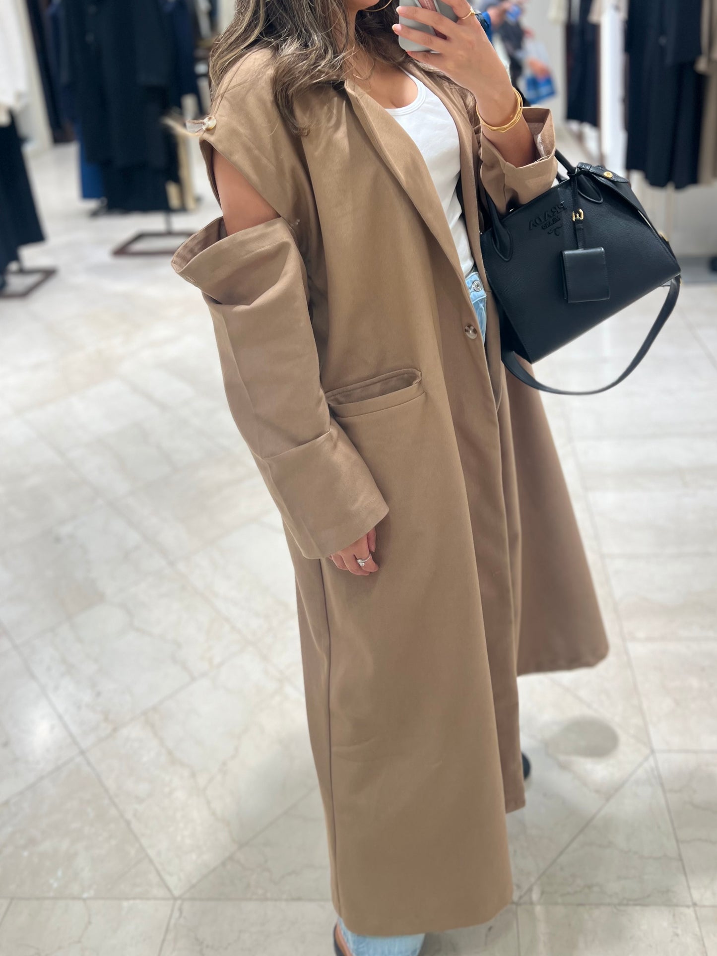 Off-shoulder trench coat